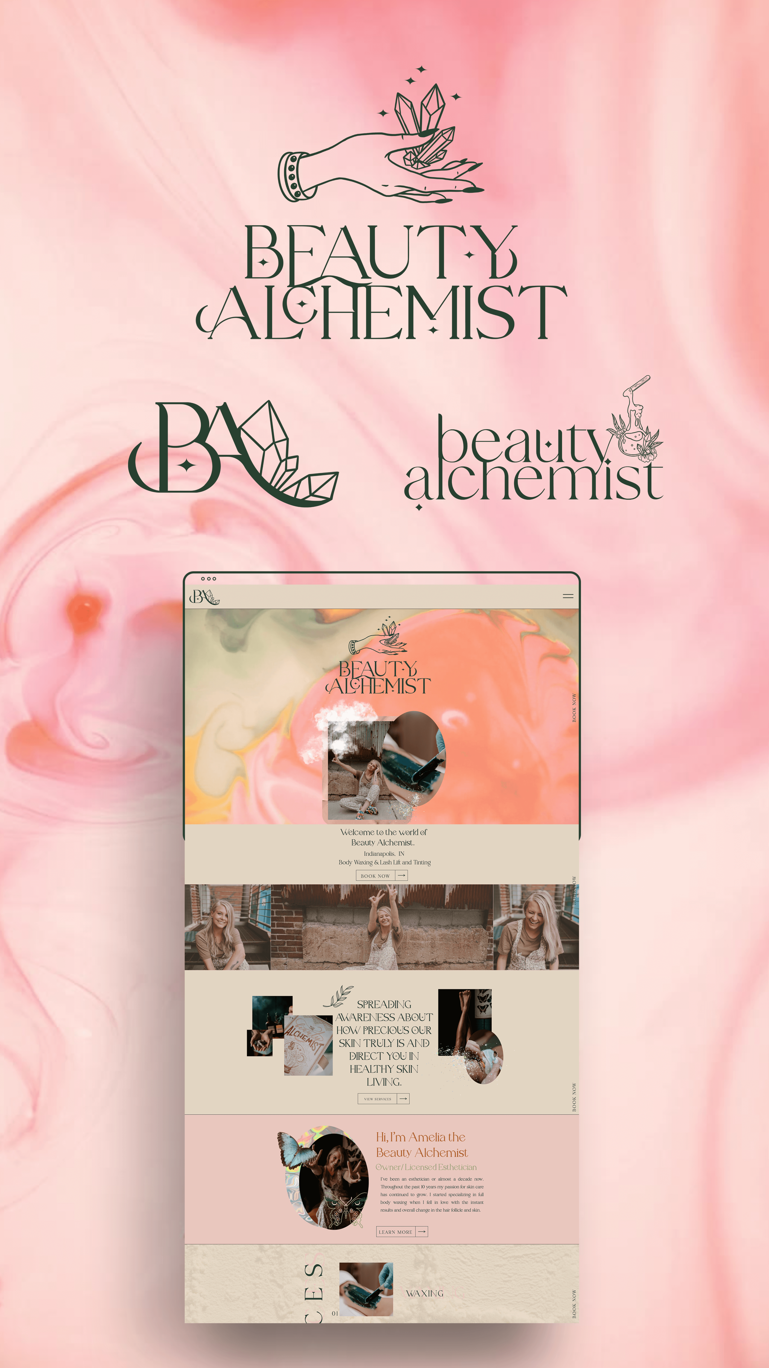 Logo and web design inspired by alchemy for a mystical esthetician brand and web design by House of W, a brand and web designer for photographers and creatives.