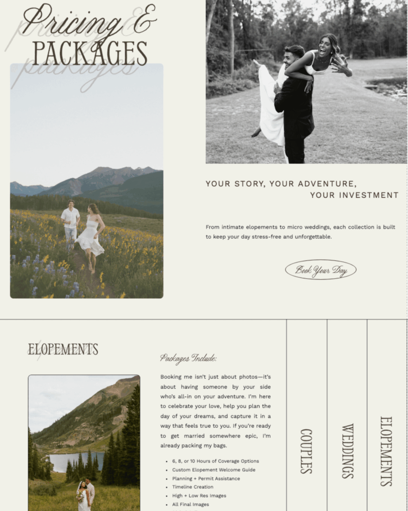 Elopement Photographer Website Design